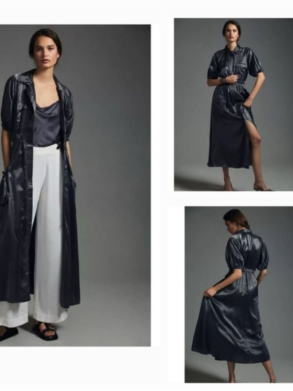 NEW Anthropologie Samant Chauhan Gray Utility Shirt Dress Size M